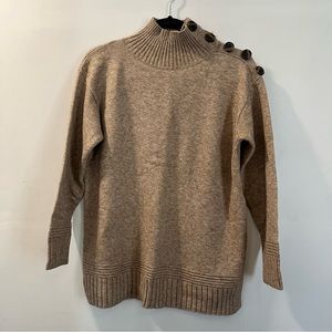 NWOT Anthropologie Mock Neck Button Shoulder Beige Tunic  Sweater Size XSmall